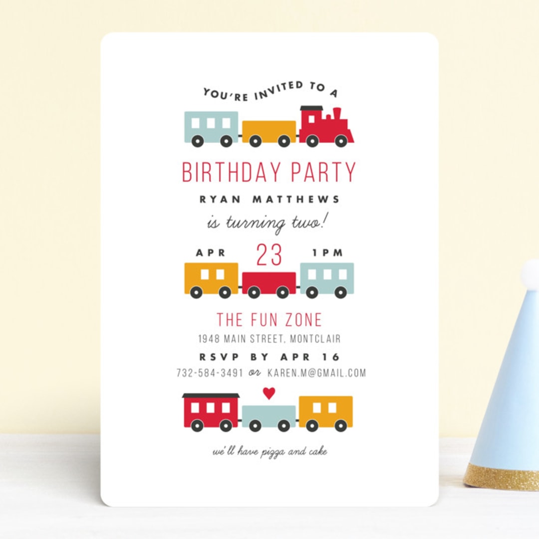 "Birthday Train" - Children's Birthday Party Invitations in Fire Hydrant by Sandra Picco Design - Front
