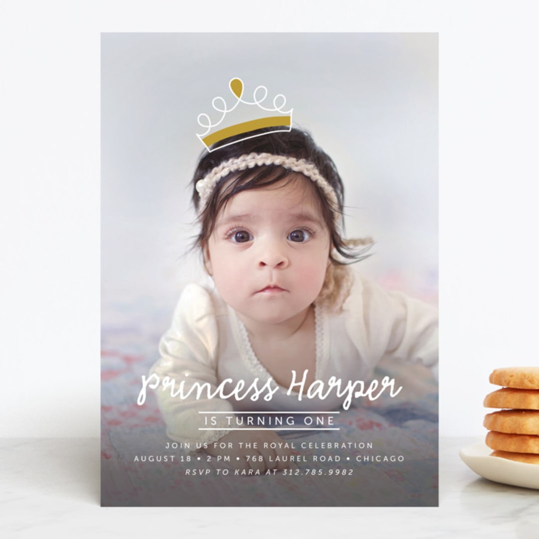 "Princess Crown Doodle" - Children's Birthday Party Invitations in Gold by Lehan Veenker - Front
