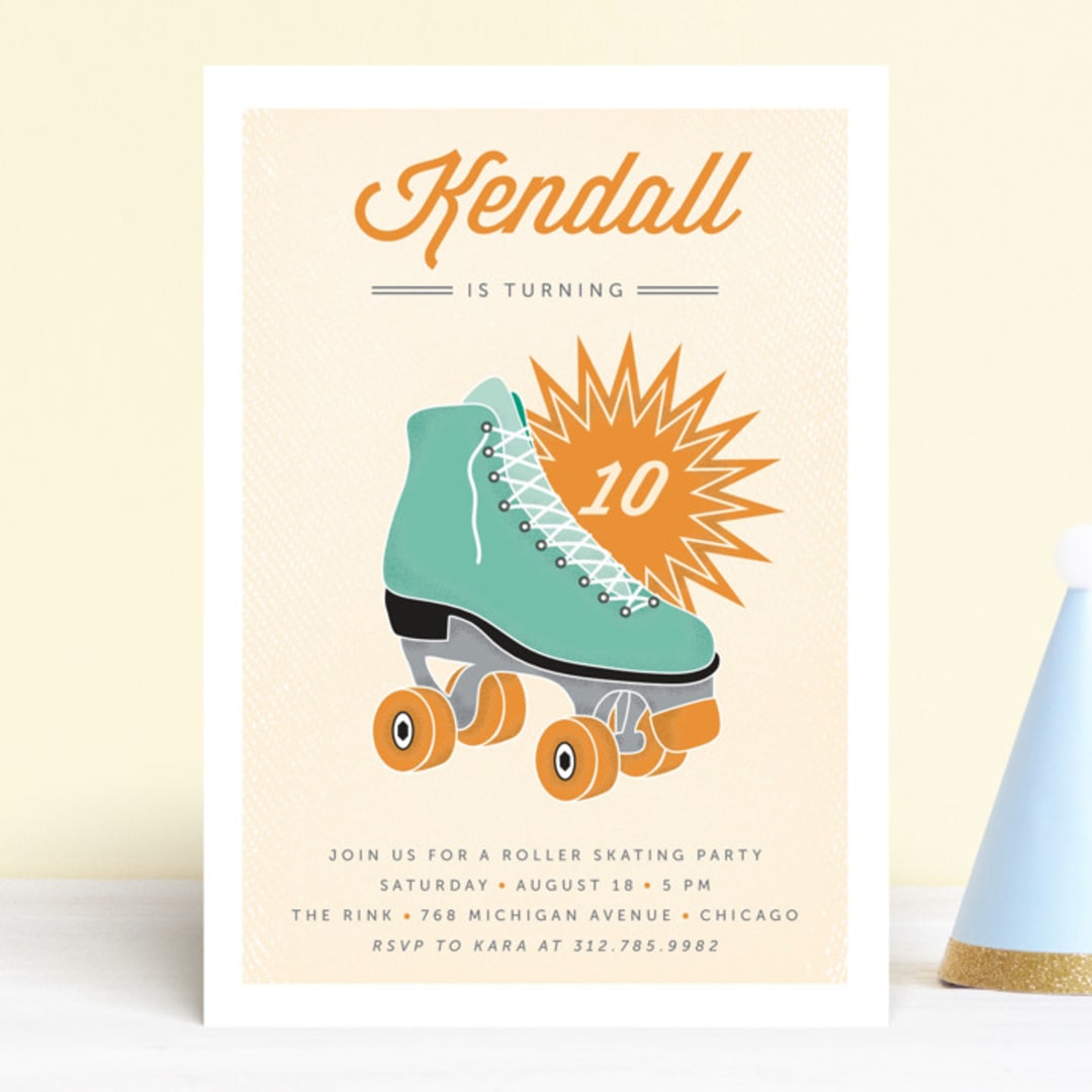 "Retro Skate" - Children's Birthday Party Invitations in Teal by Lehan Veenker - Front