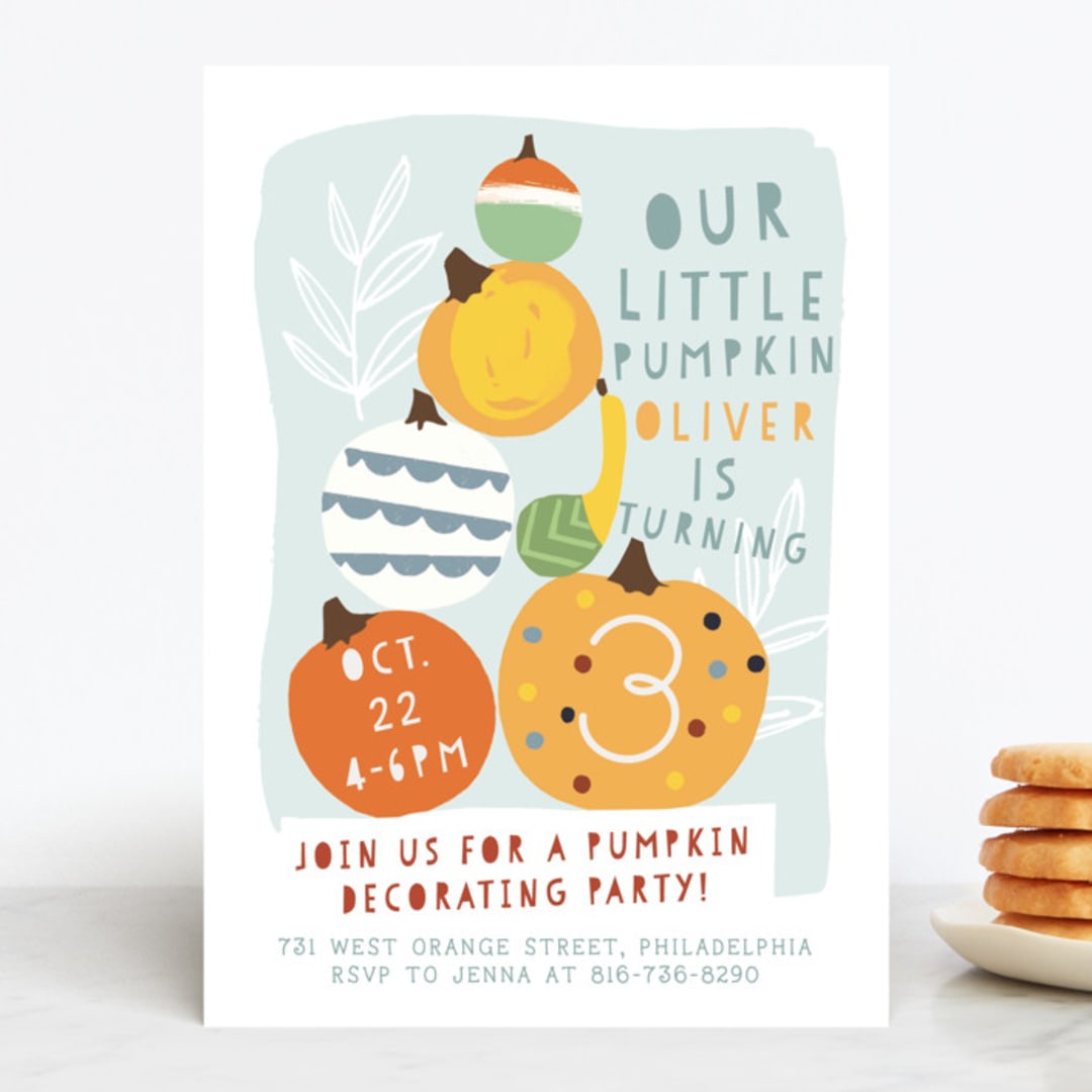 "Pumpkin Party" - Children's Birthday Party Invitations in Sky by Michelle Shanaman - Front