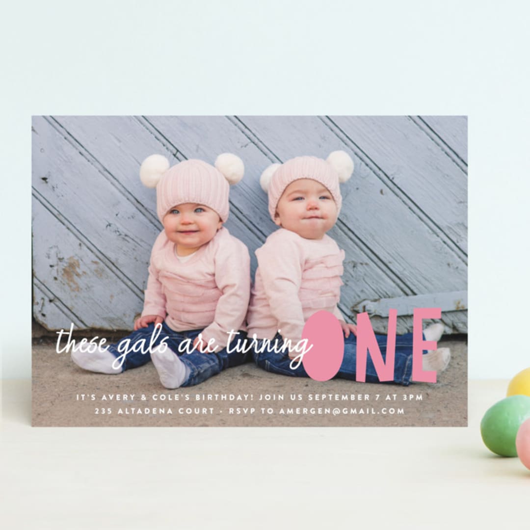 "Bright Future" - Children's Birthday Party Invitations in Blush by Annie Clark - Front
