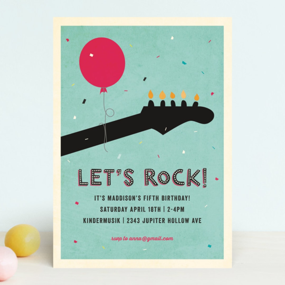 "Rock on" - Children's Birthday Party Invitations in Robin's Egg by Rebecca Bowen - Front