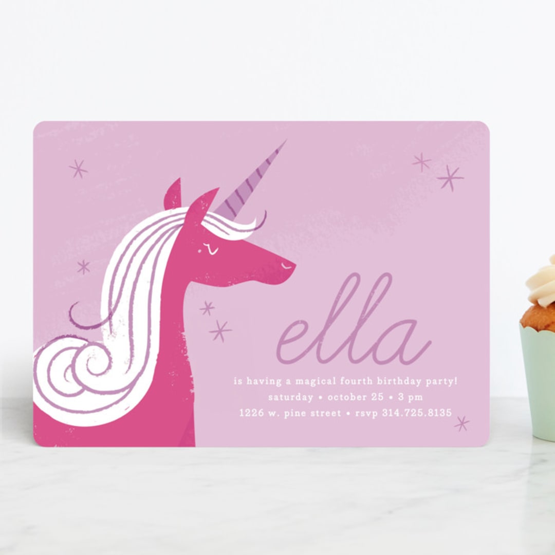 "Sweet Unicorn" - Children's Birthday Party Invitations in Lilac by Carmi Cioni - Front