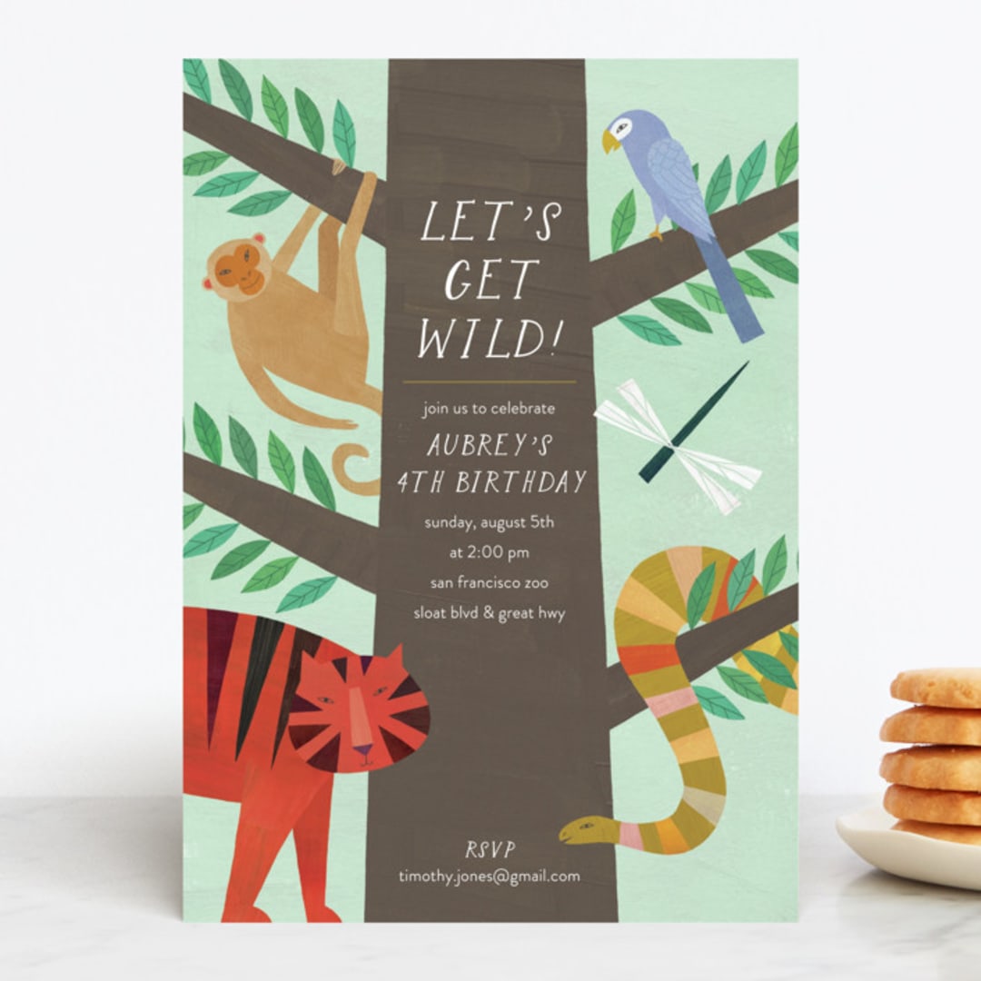 "Jungle Animals" - Children's Birthday Party Invitations in Forest by melanie mikecz - Front