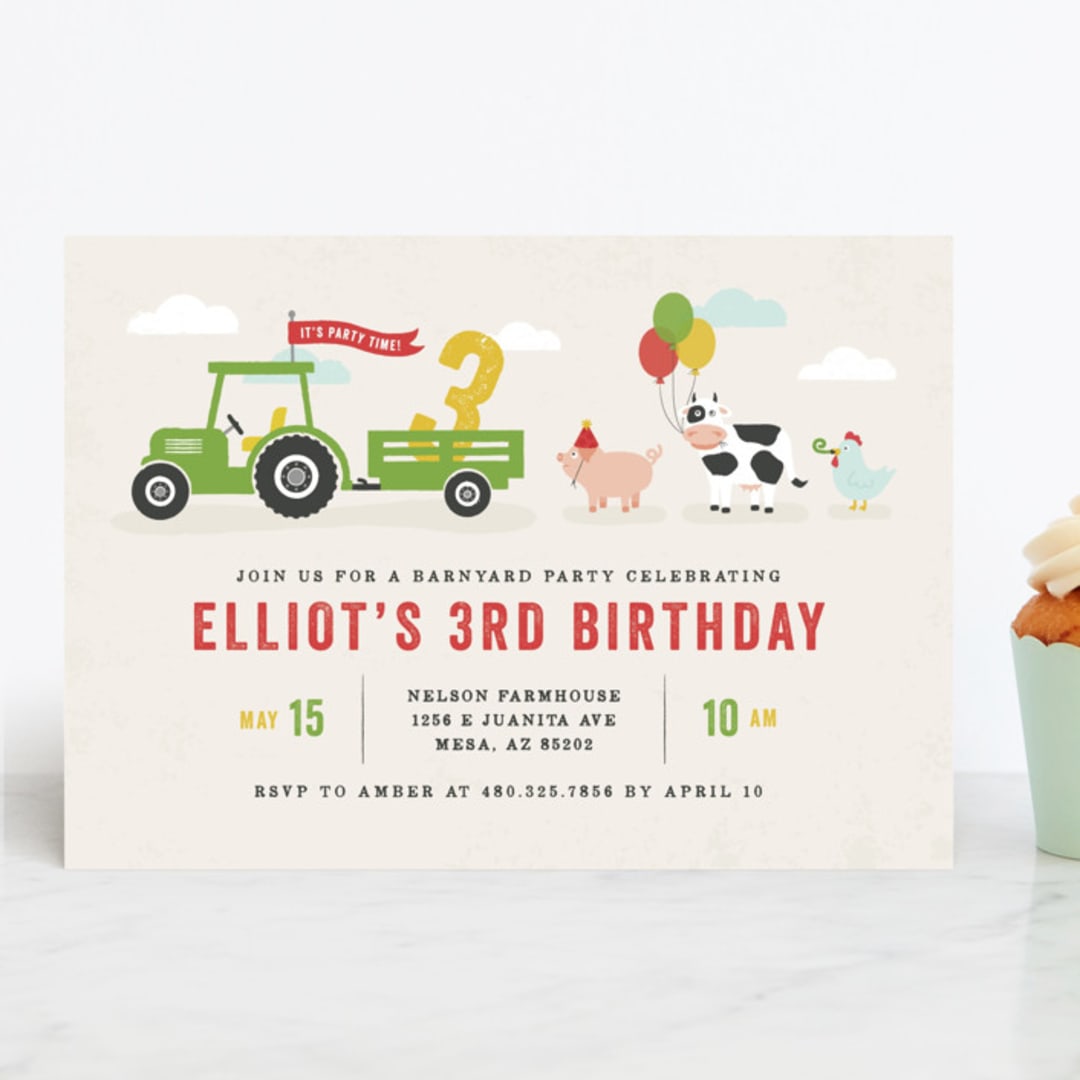 "Party Parade" - Children's Birthday Party Invitations in Cream by Michelle Taylor - Front