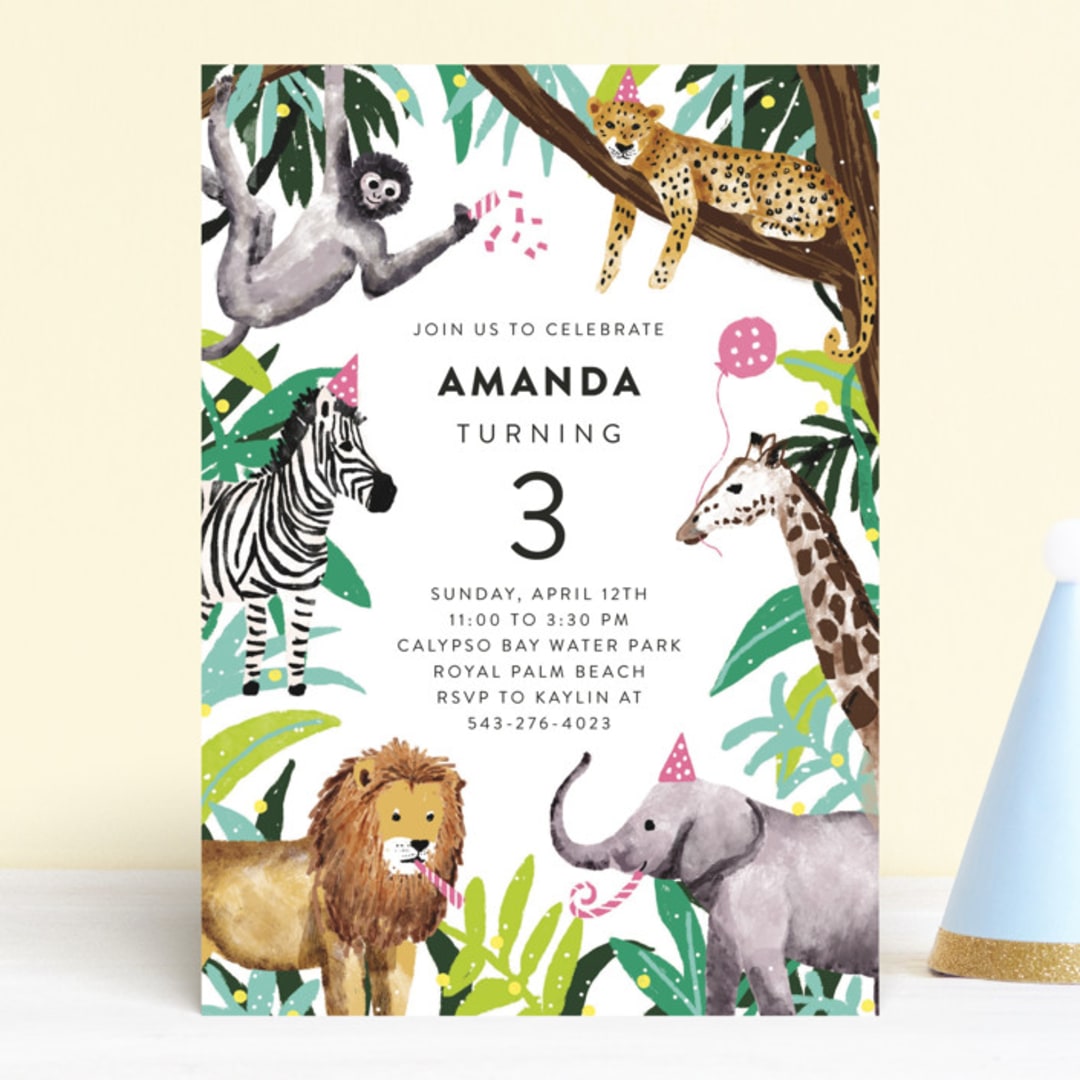 "Jungle Party" - Children's Birthday Party Invitations in Dragon Fruit by Cass Loh - Front