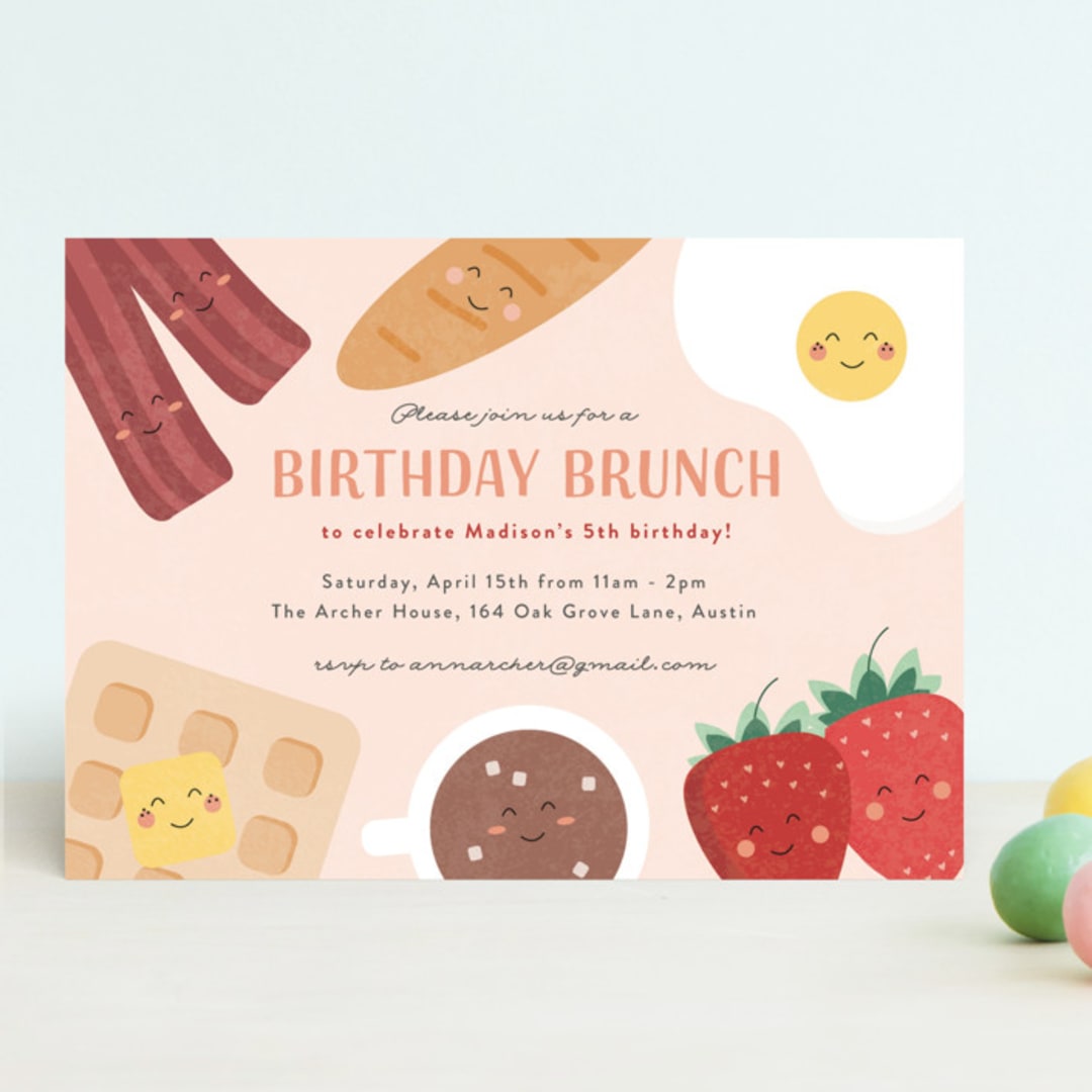 "Whole Brunch" - Children's Birthday Party Invitations in Strawberry Yogurt by Erica Krystek - Front