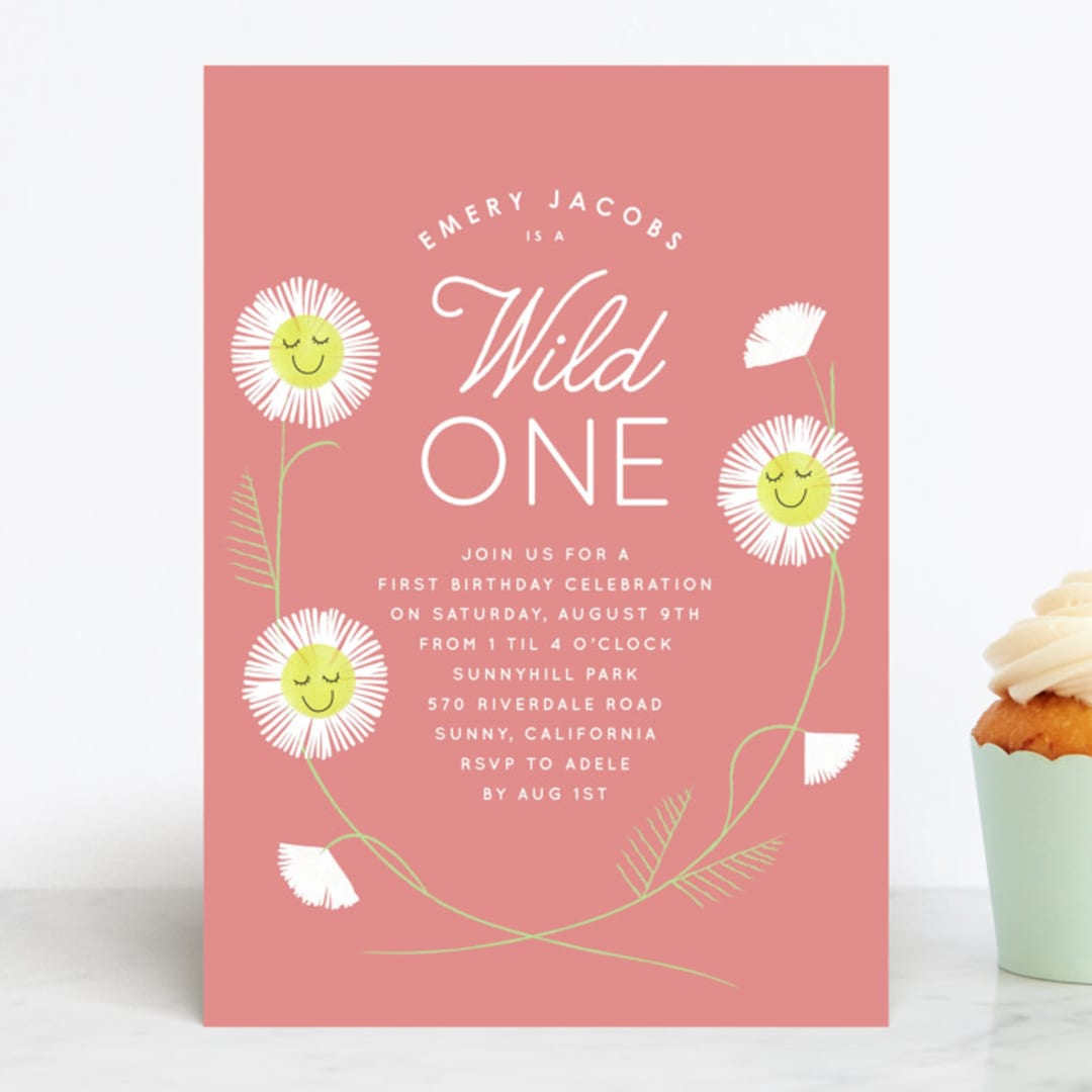 "Daisy Smiles" - Children's Birthday Party Invitations in Petal by Baumbirdy - Front