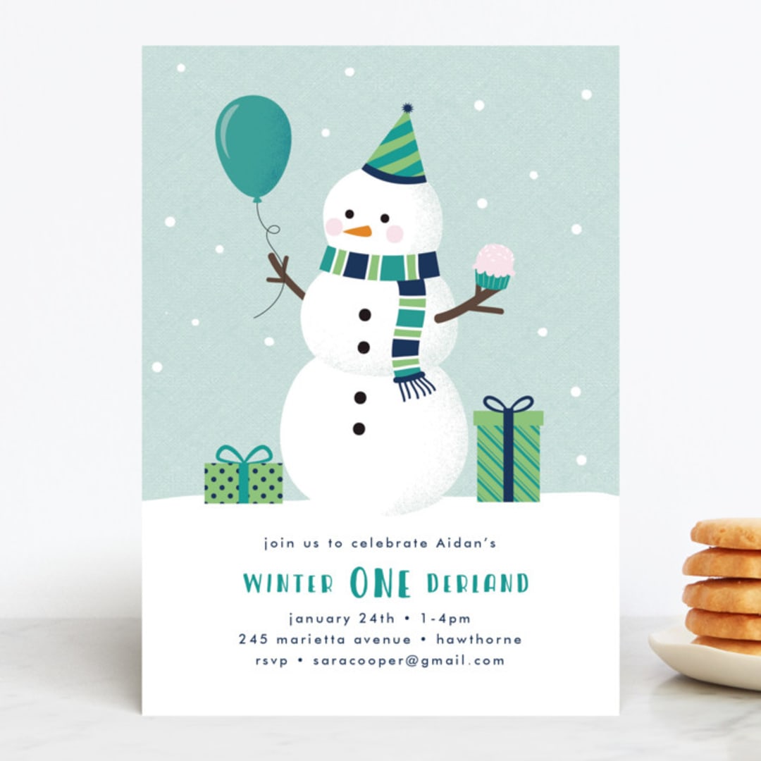 "ONEderland" - Children's Birthday Party Invitations in Sea by Annie Holmquist - Front