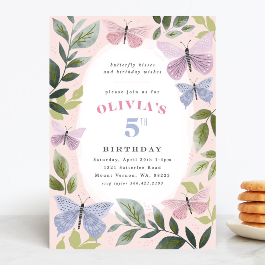 "butterfly kisses" - Children's Birthday Party Invitations in Petal by Karidy Walker - Front