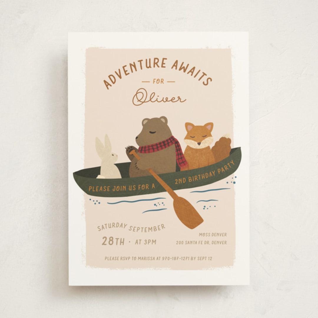 "Adventure Awaits" - Children's Birthday Party Invitations in Forest by Jenna Holcomb - Front