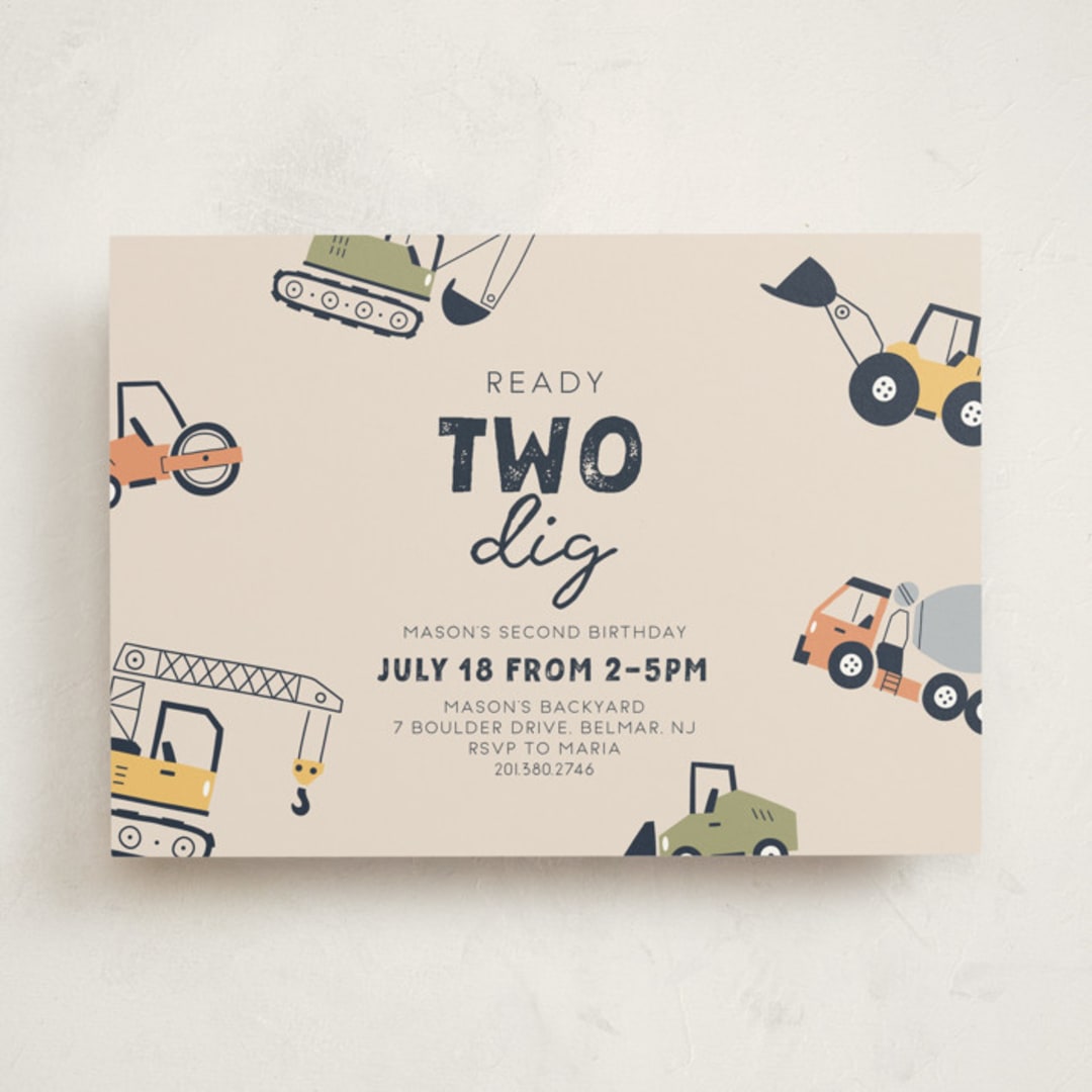 "Ready Two Dig" - Children's Birthday Party Invitations in Mint by Britt - Front