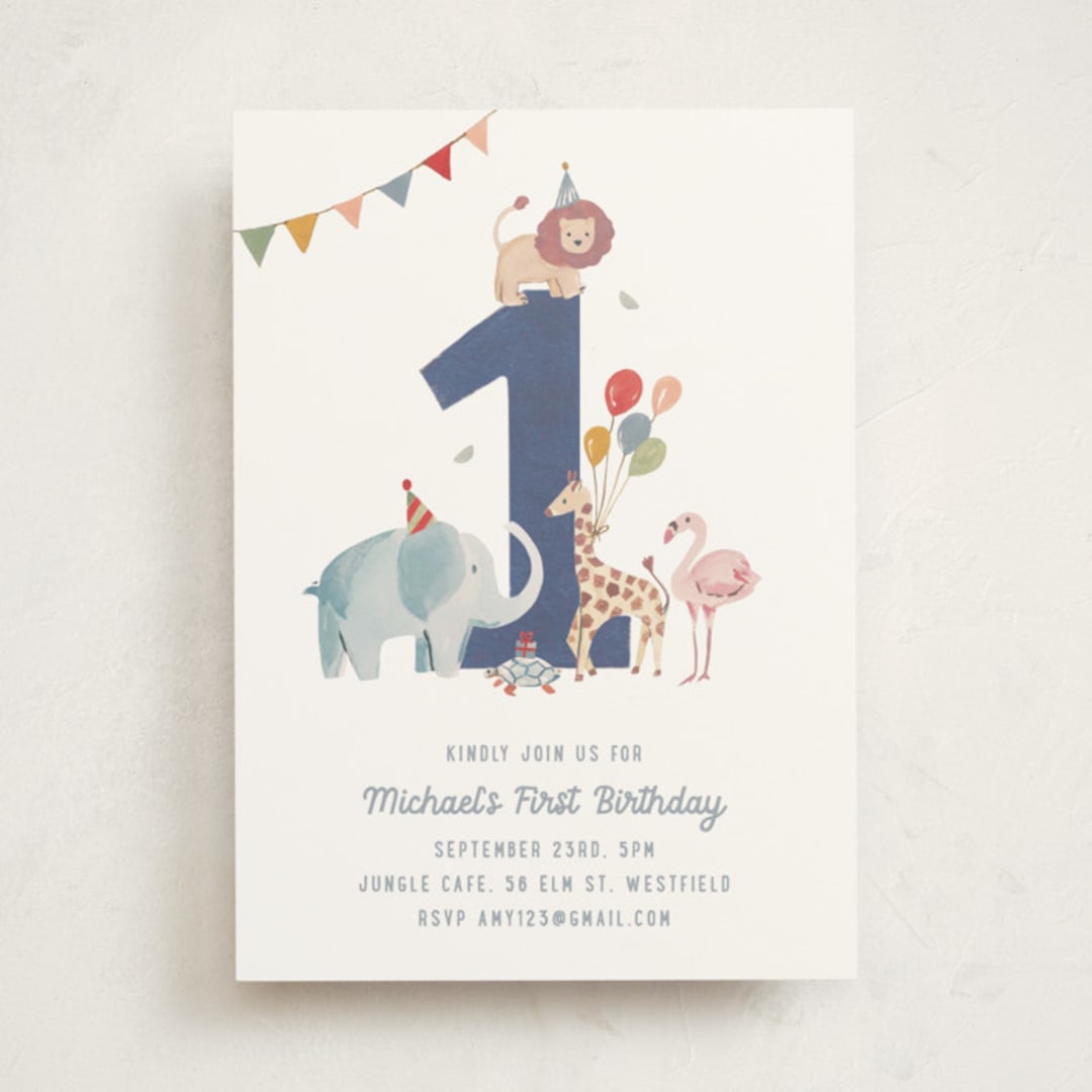 "WILD ONE" - Children's Birthday Party Invitations in Cement by Teju Reval - Front