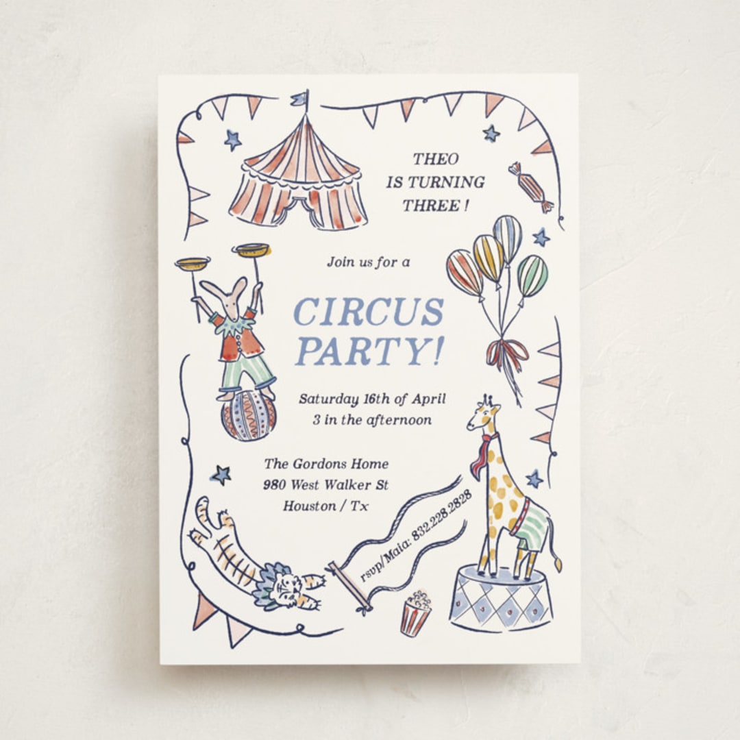 "Circus Day" - Children's Birthday Party Invitations in Sky by Pati Cascino - Front