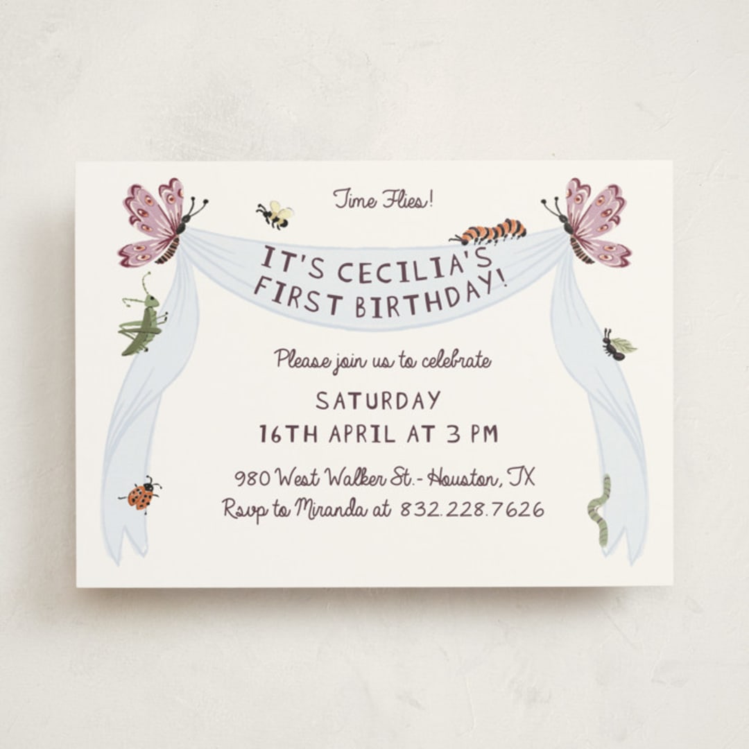 "Time Flies" - Children's Birthday Party Invitations in Sky by Pati Cascino - Front