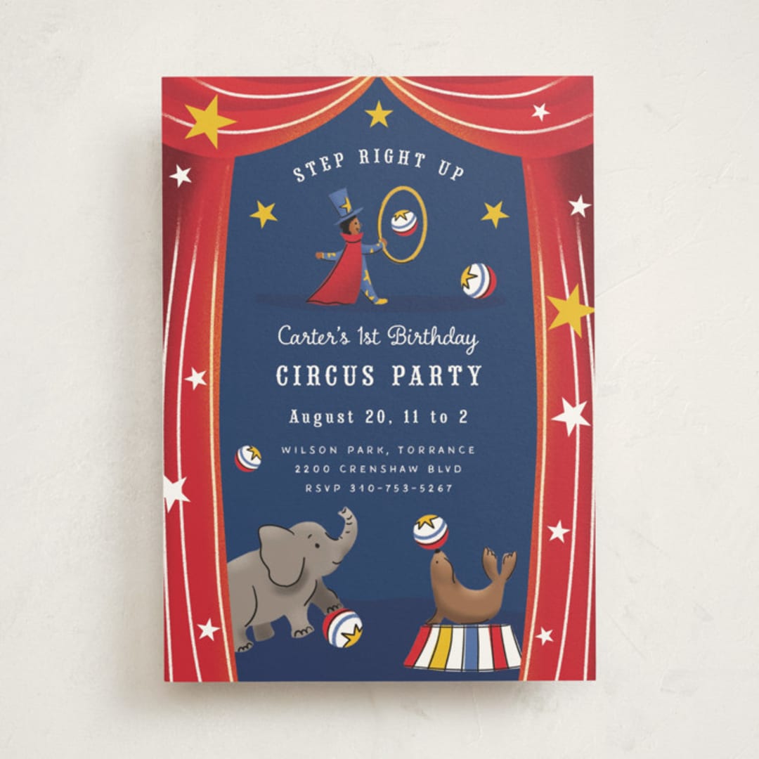 "Circus" - Children's Birthday Party Invitations in Scarlet by Becky Nimoy - Front