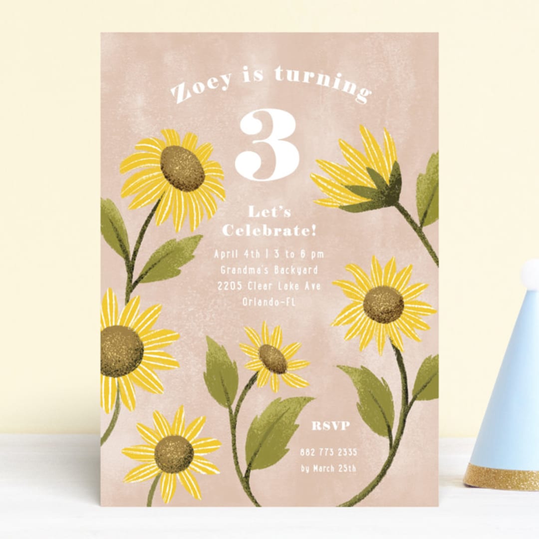 "Sunflower Party" - Children's Birthday Party Invitations in Blush by Pati Cascino - Front
