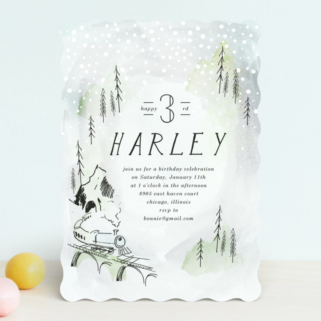 "Winter Train" - Children's Birthday Party Invitations in Cinders by Baumbirdy - Front
