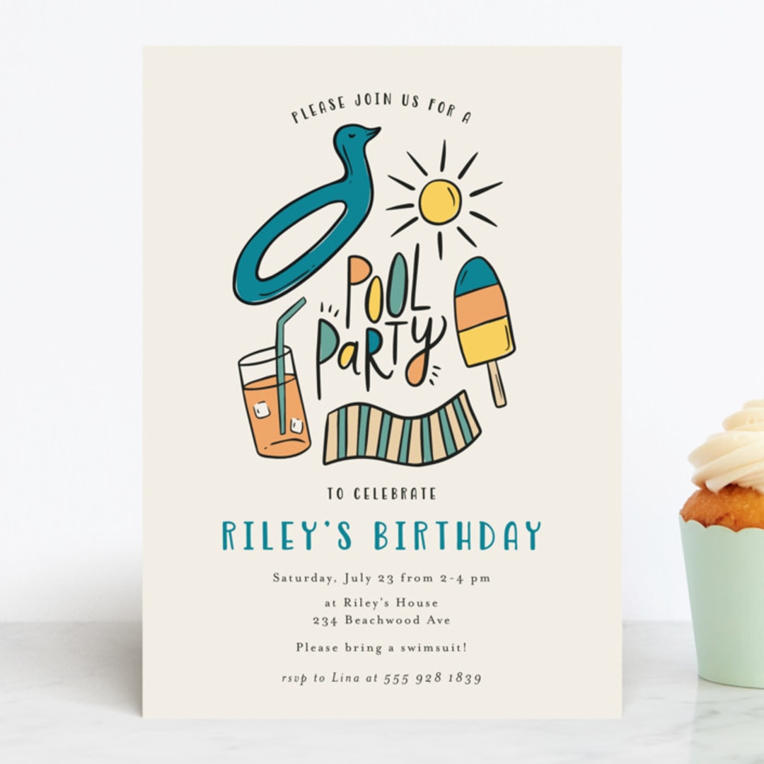 "It's a Pool Party" - Children's Birthday Party Invitations in Poolside by Kristen Knechtel - Front