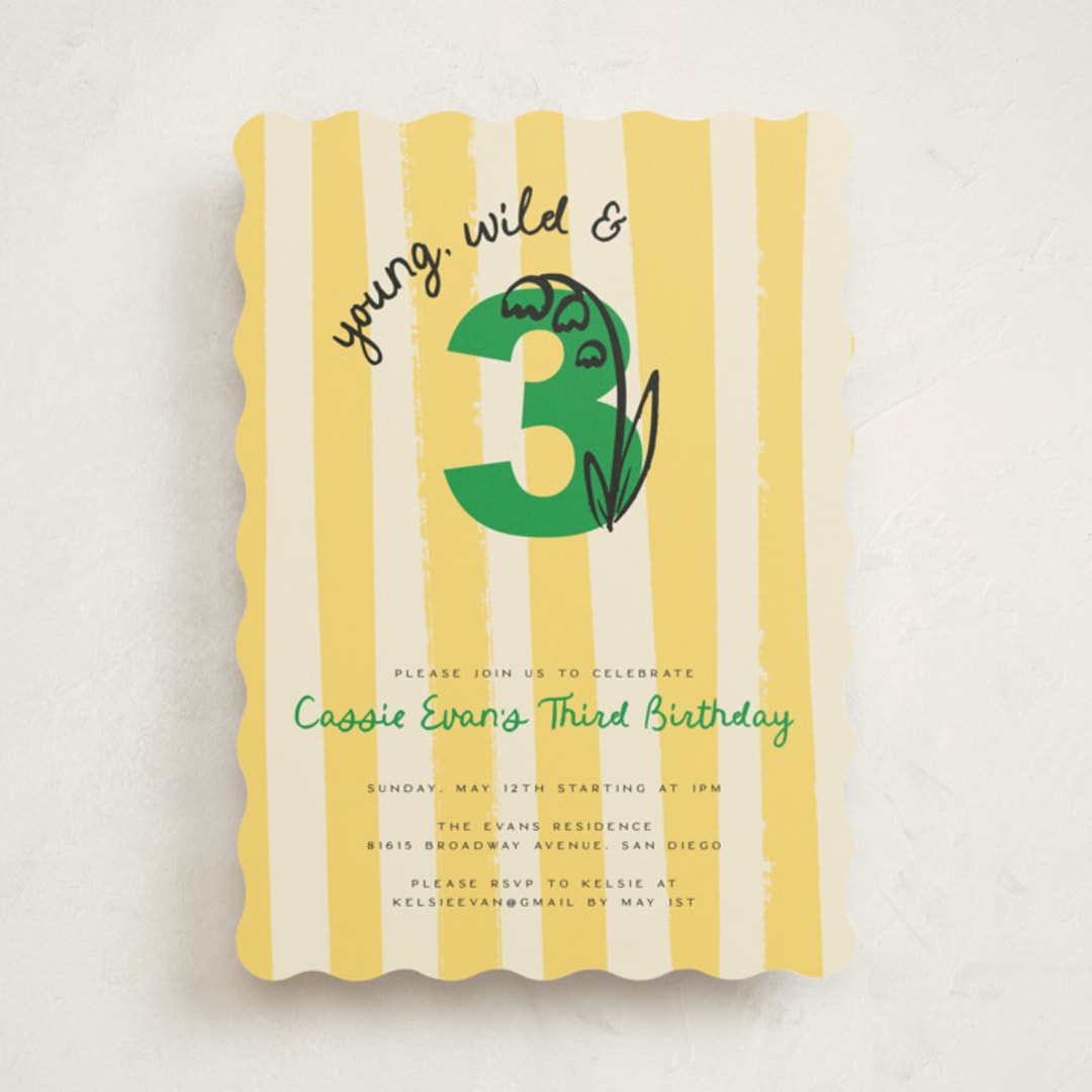 "Wild and Three" - Children's Birthday Party Invitations in Buttercup by Jenna Holcomb - Front
