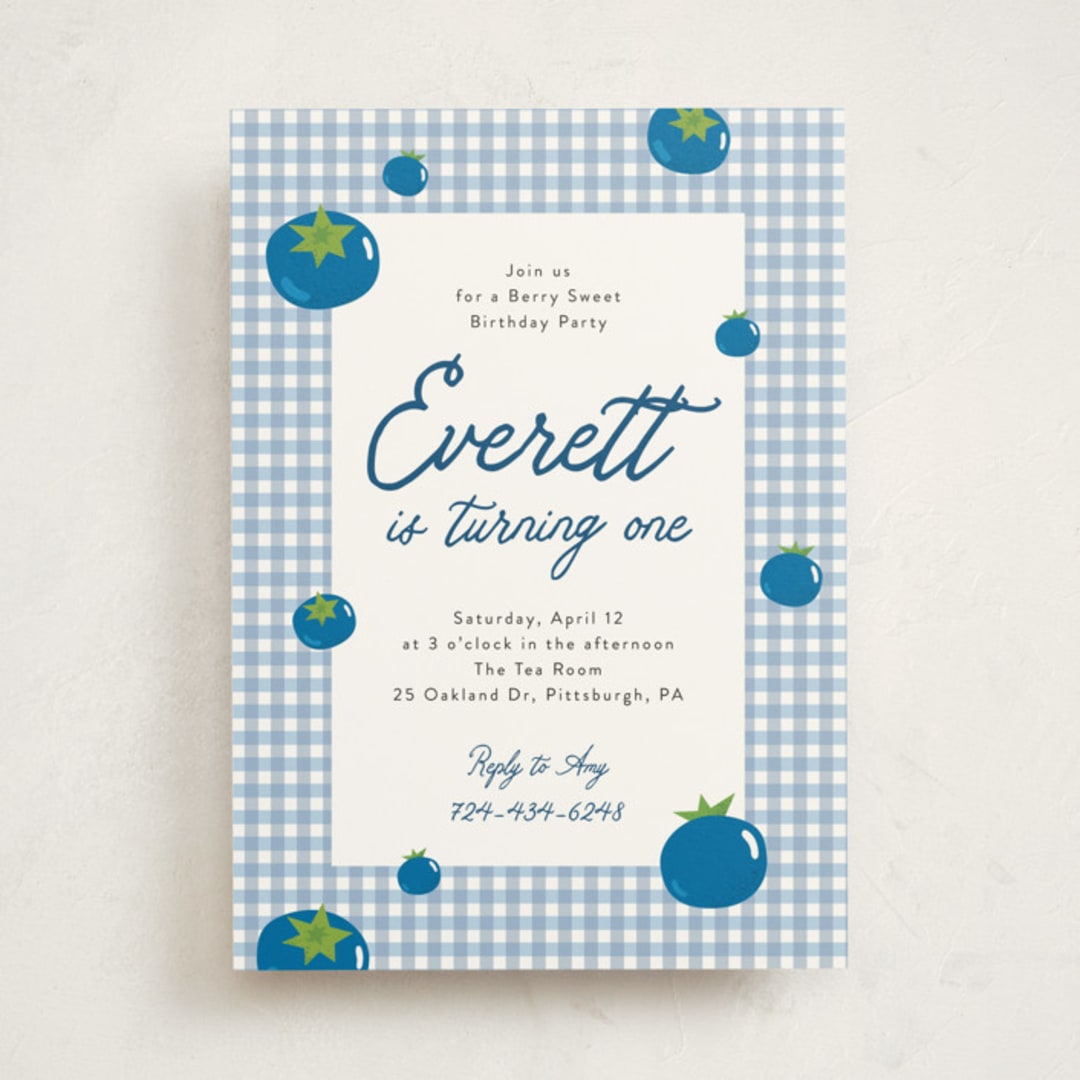 "Berry Sweet" - Children's Birthday Party Invitations in Blueberry by Sarah Hawkins Designs - Front