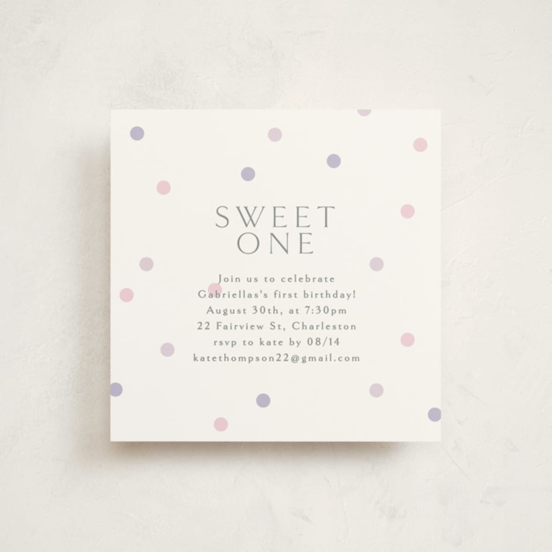 "Sweet Polka Dots" - Children's Birthday Party Invitations in Mixed Berry by Angela Thompson - Front