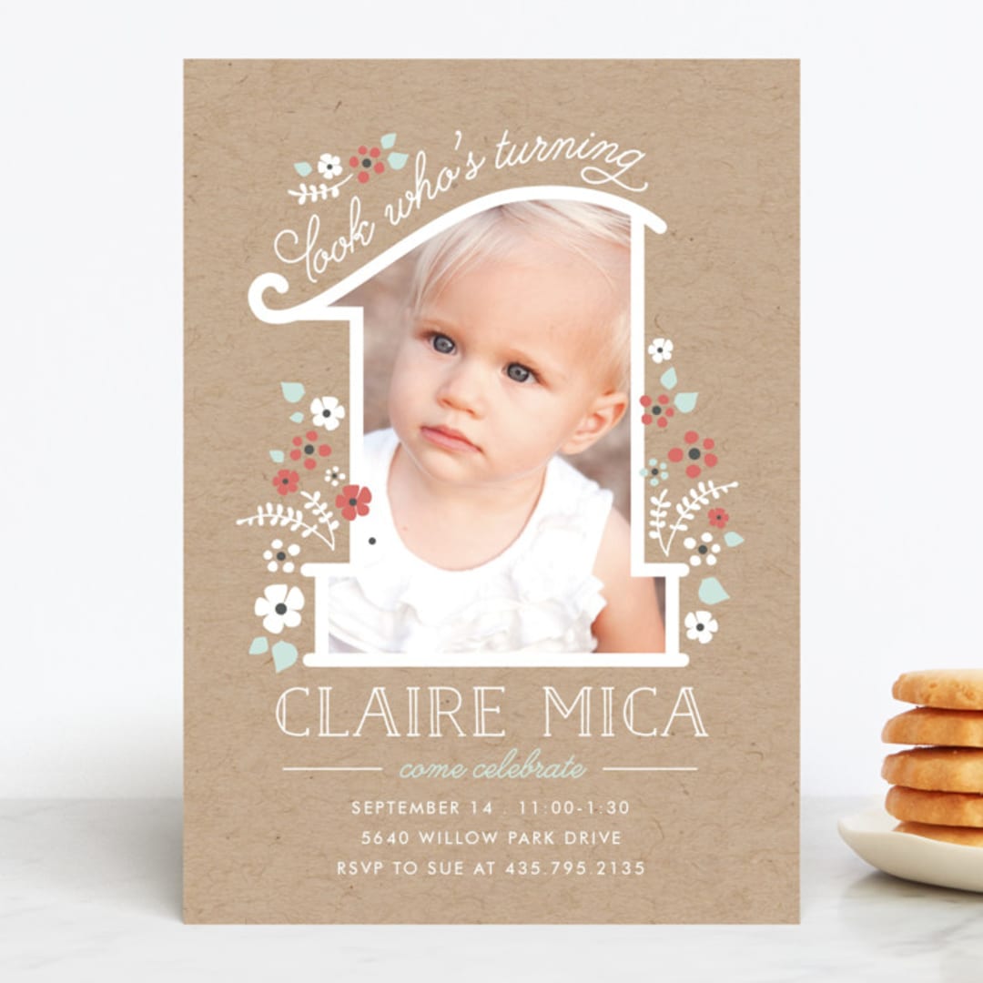 "She's One" - Children's Birthday Party Invitations in Bouquet by JeAnna Casper - Front