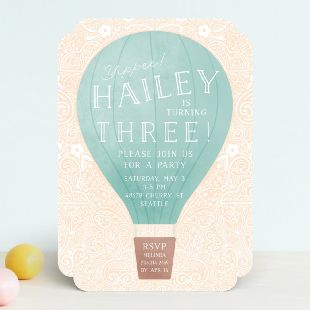"Hot Air Balloon Birthday" - Children's Birthday Party Invitations in Teal by Noonday Design - Front