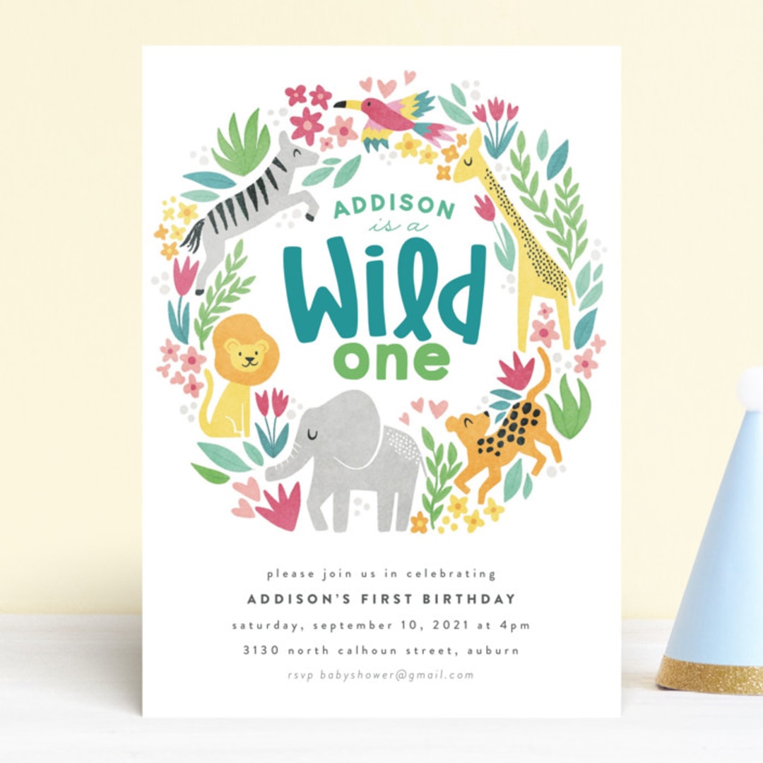 "Jungle Fun" - Children's Birthday Party Invitations in Fuchsia by Jessie Steury - Front