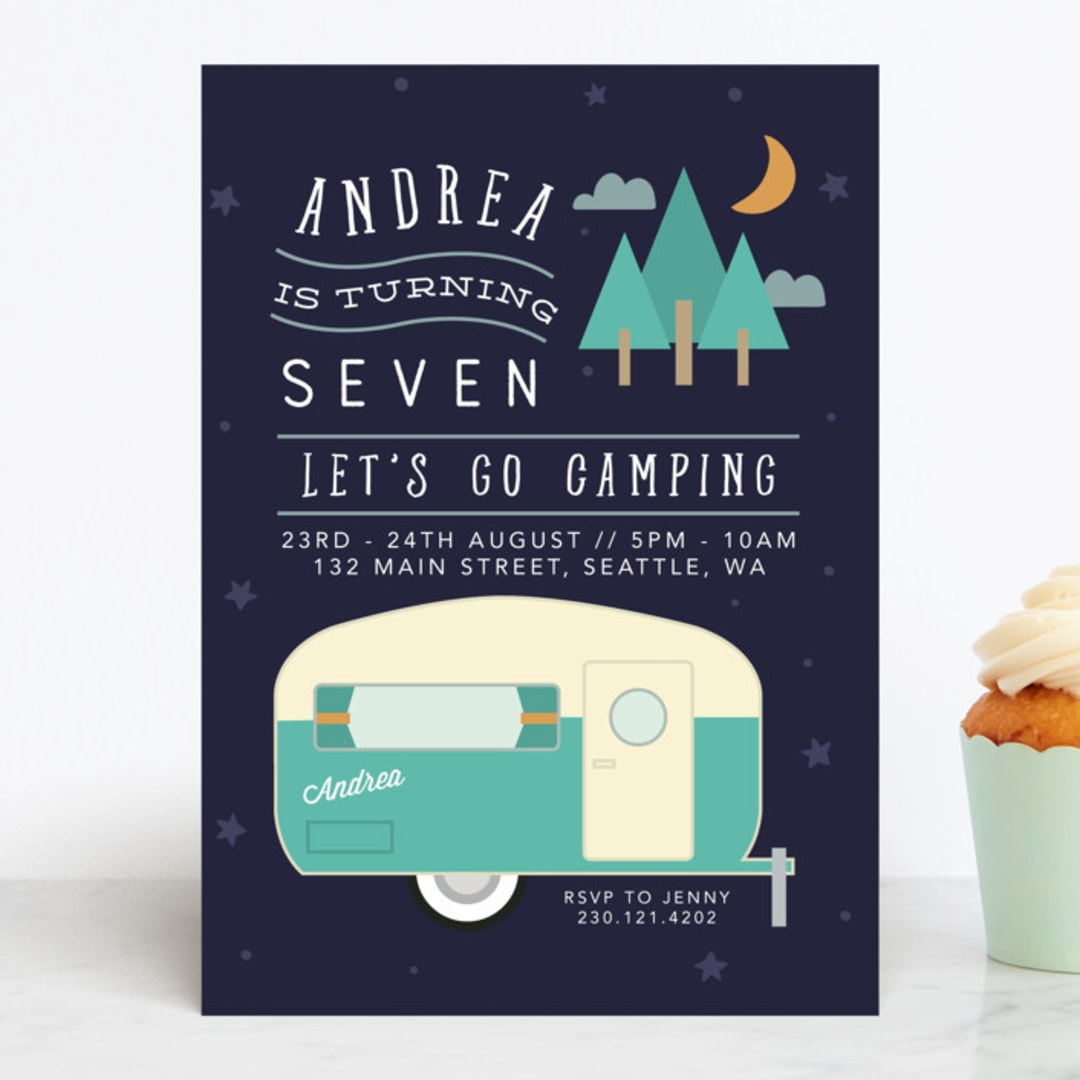 "Retro Camper" - Children's Birthday Party Invitations in Midnight by Hudson meet Rose - Front