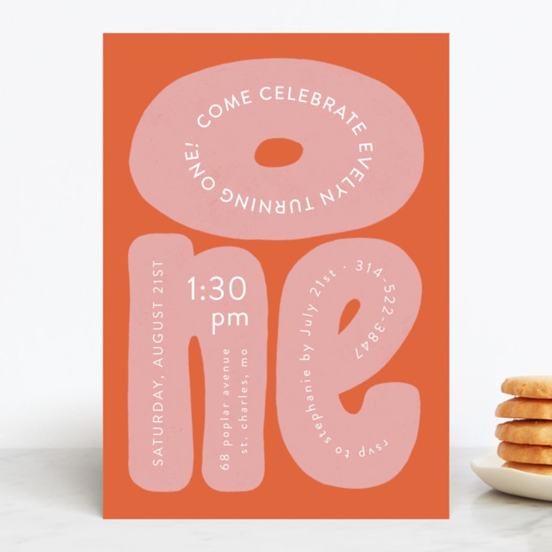 "a big one" - Children's Birthday Party Invitations in Bubble Gum by Jen Owens - Front