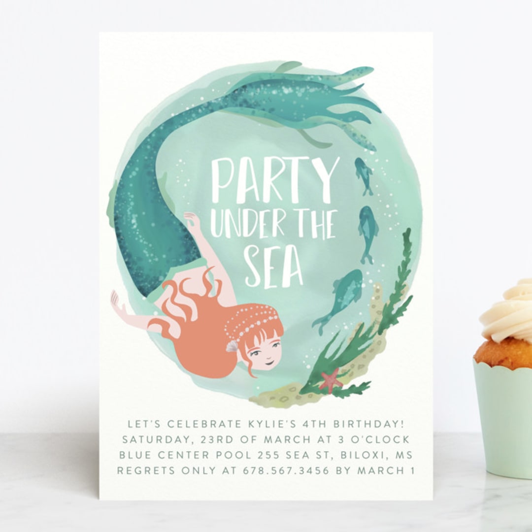 "Little Mermaid" - Children's Birthday Party Invitations in Azure by Grae - Front