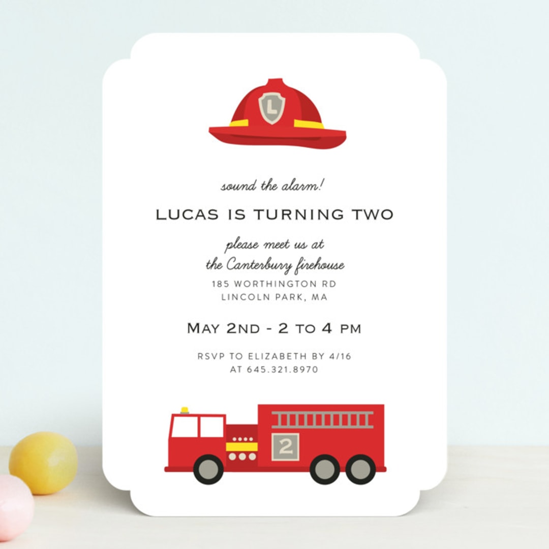 "firehouse" - Children's Birthday Party Invitations in Firetruck by Julee London - Front