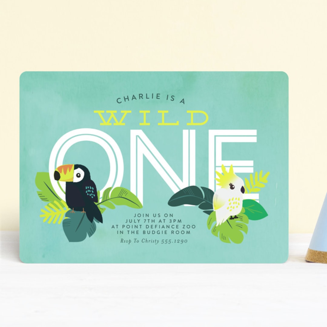 "Jungle Birds" - Children's Birthday Party Invitations in Carribean by Itsy Belle Studio - Front