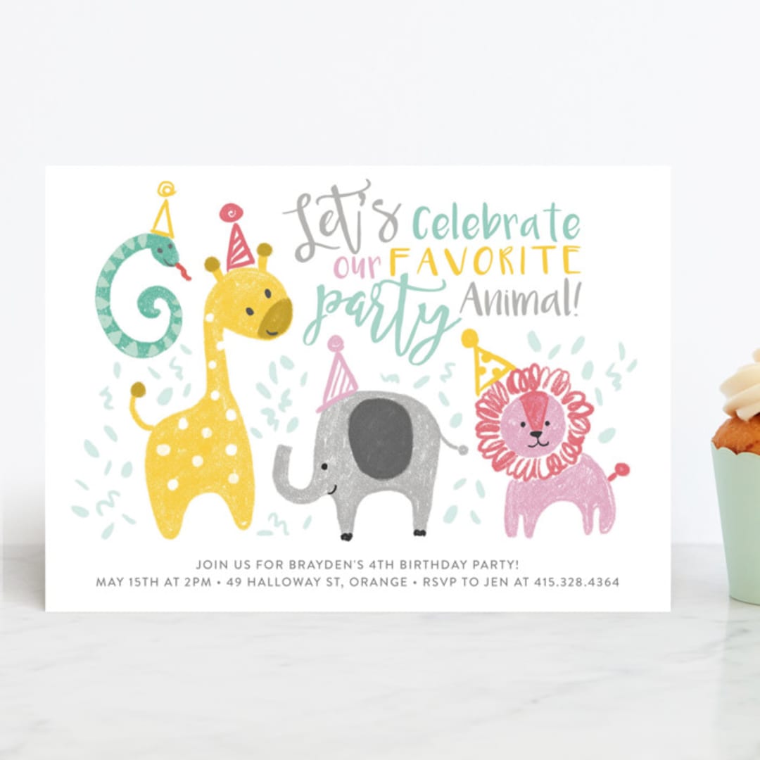 "Jungle Party Animals" - Children's Birthday Party Invitations in Zoo by Sara Berrenson - Front