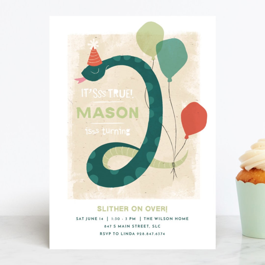 "sssomeone's birthday" - Children's Birthday Party Invitations in Teal by Kiersten Garner - Front