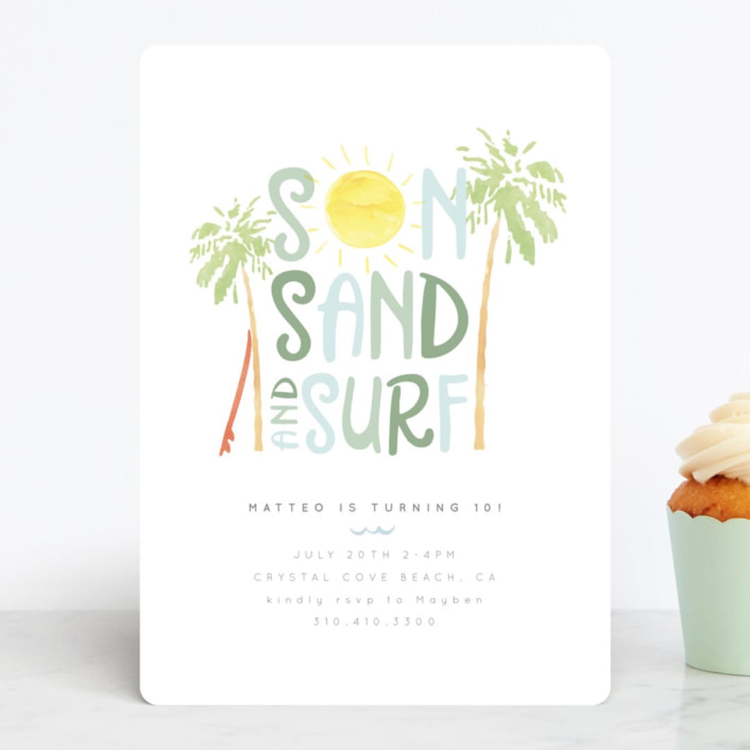 "Sun Sand and Surf" - Children's Birthday Party Invitations in Oceanside by Maggie Maeve - Front