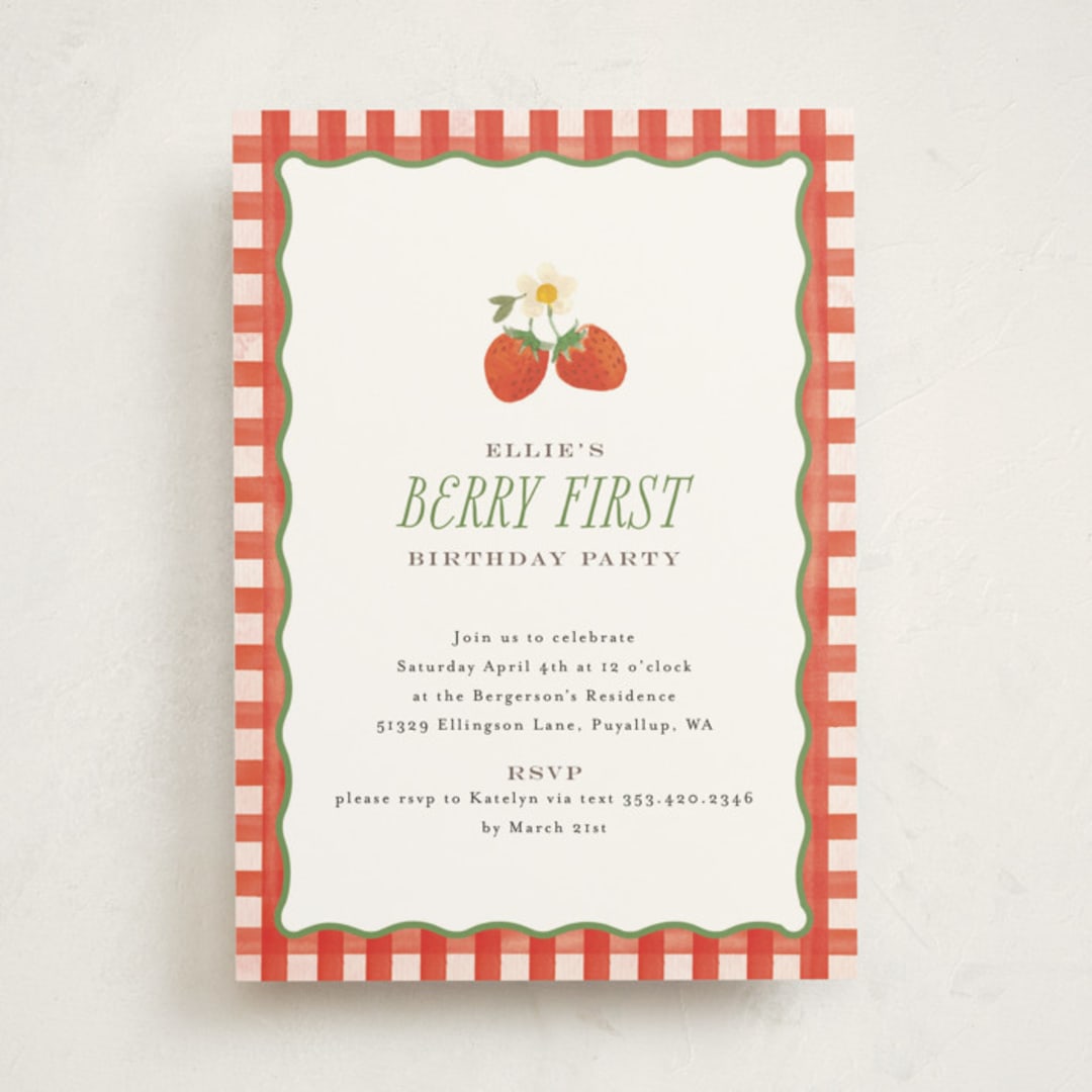 "So Berry Sweet" - Children's Birthday Party Invitations in Strawberry by Itsy Belle Studio - Front