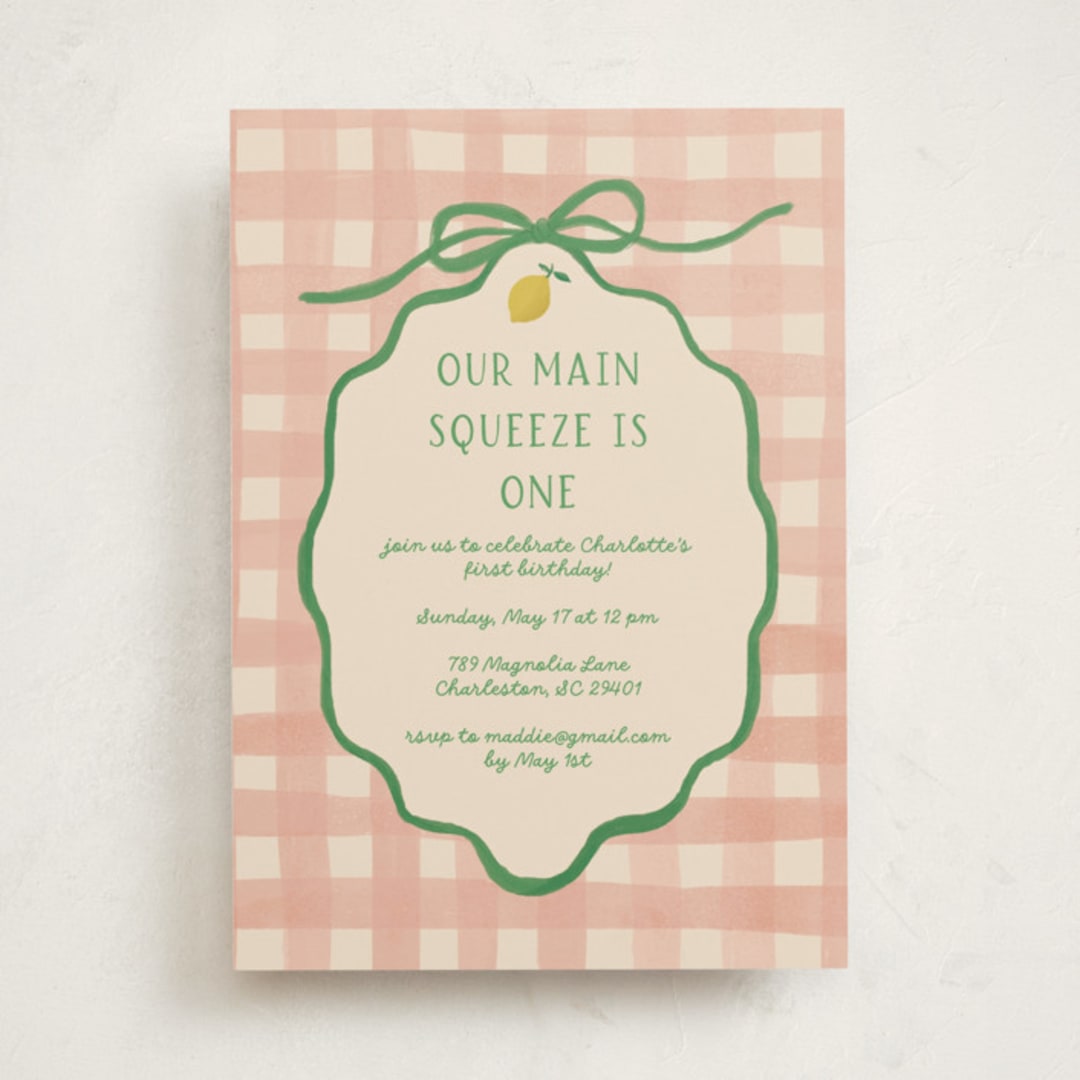 "Lemonade" - Children's Birthday Party Invitations in Strawberry Match by Vera Lim - Front