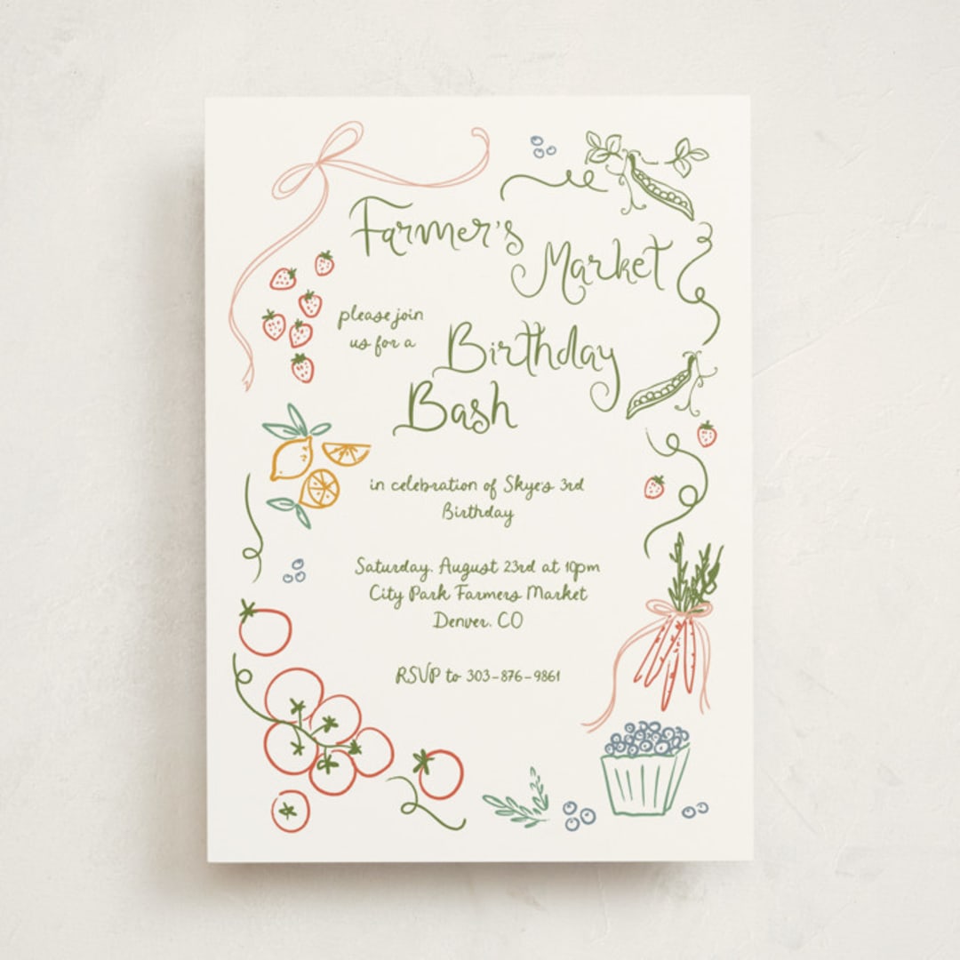 "Locally Grown Sketch" - Children's Birthday Party Invitations in Meadow by Jenna Holcomb - Front
