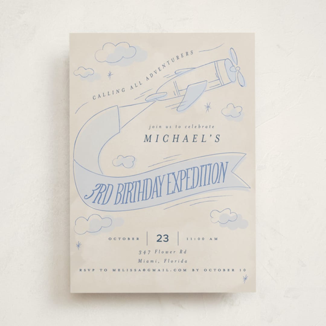 "Fly With Me" - Children's Birthday Party Invitations in Sky by Vera Lim - Front