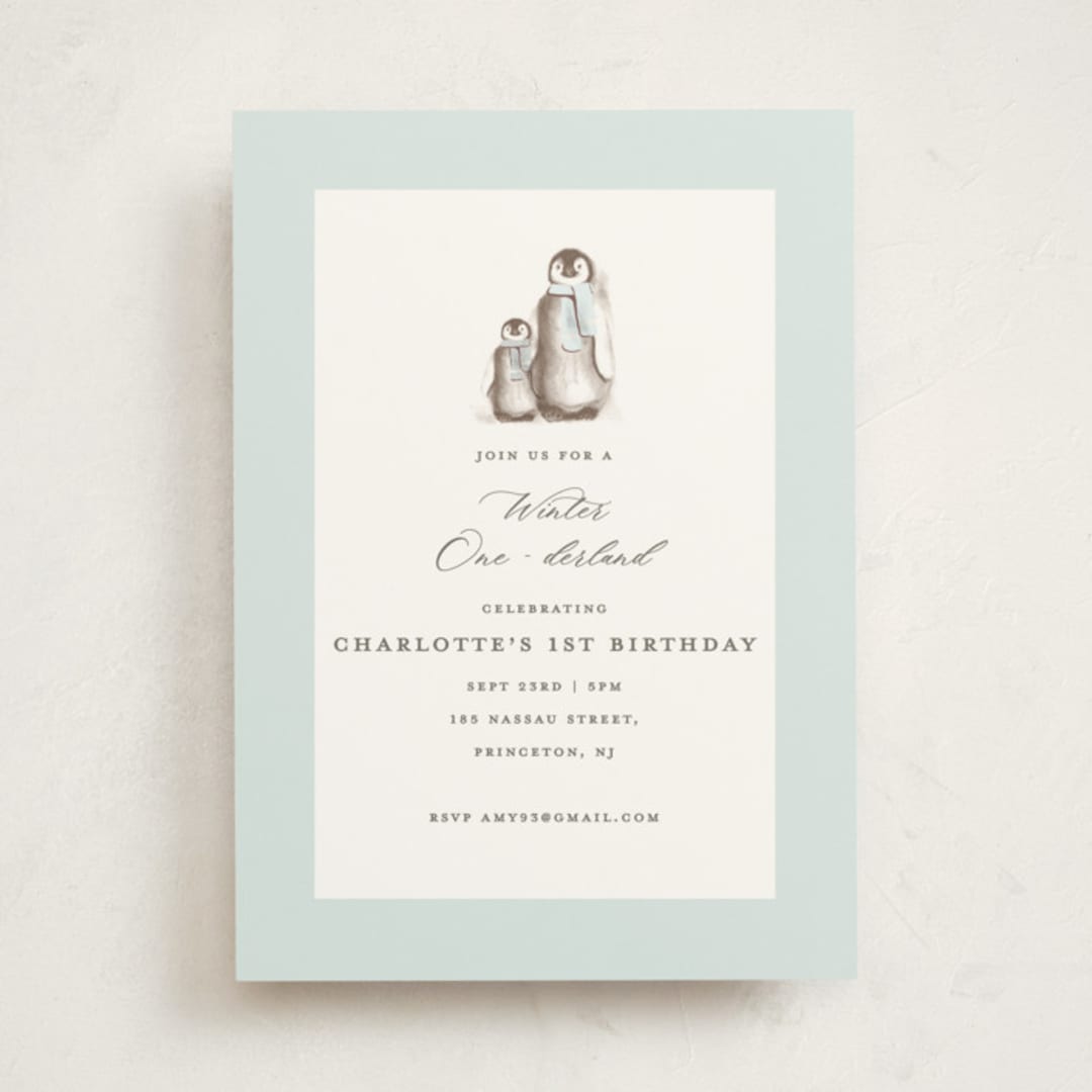 "Penguins" - Children's Birthday Party Invitations in Ice by Teju Reval - Front
