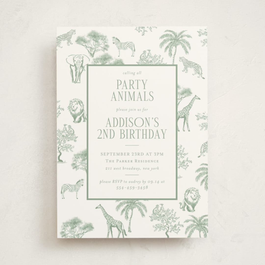 "Safari Toile" - Children's Birthday Party Invitations in Palm by Jenna Holcomb - Front