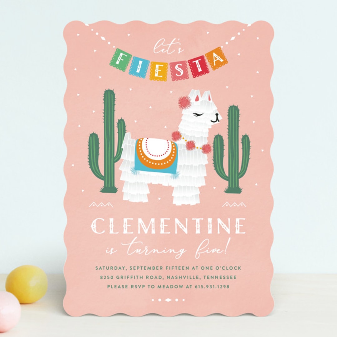 "Llama Piñata" - Children's Birthday Party Invitations in Strawberry by Jennifer Lew - Front