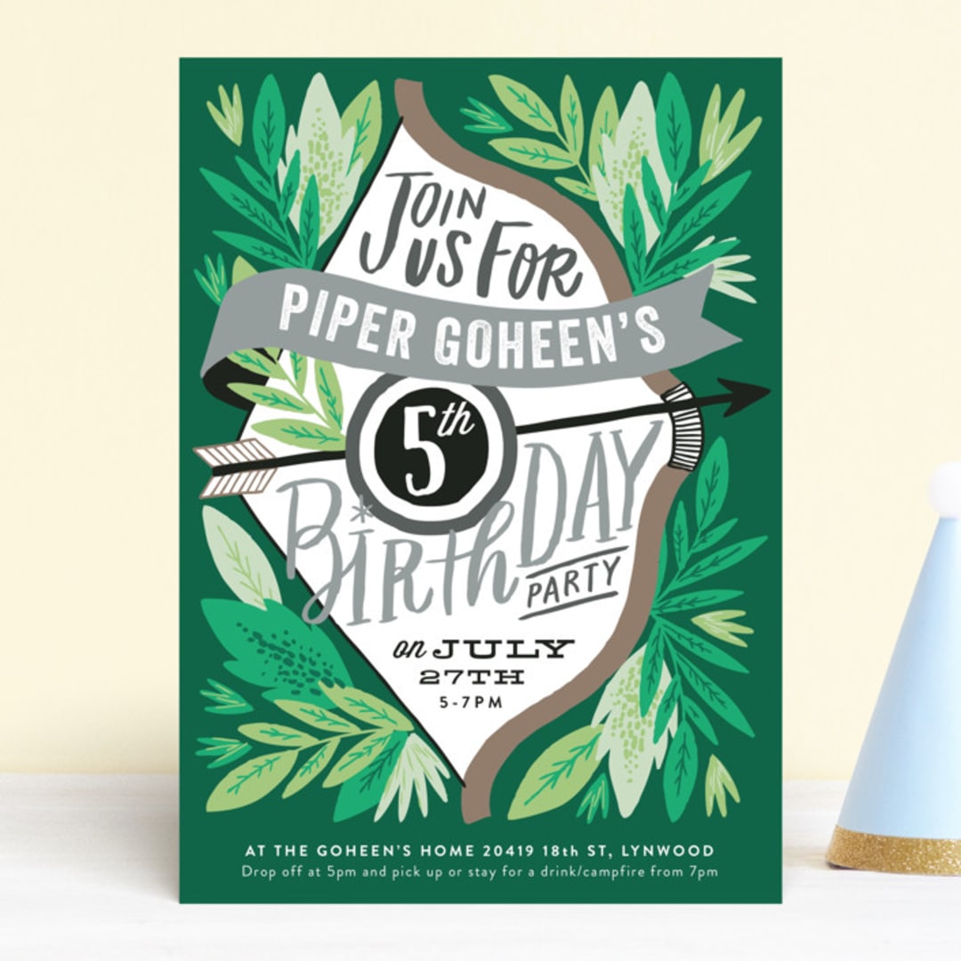 "Bow and Arrow" - Children's Birthday Party Invitations in Evergreen by Alethea and Ruth - Front