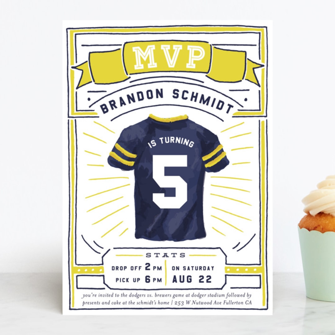 "MVP Collectors Card" - Children's Birthday Party Invitations in School Bus by Shiny Penny Studio - Front