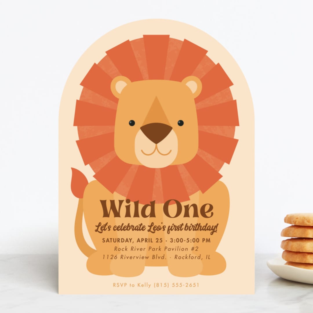 "Wild Lion" - Children's Birthday Party Invitations in Sand by Kacey Kendrick Wagner - Front
