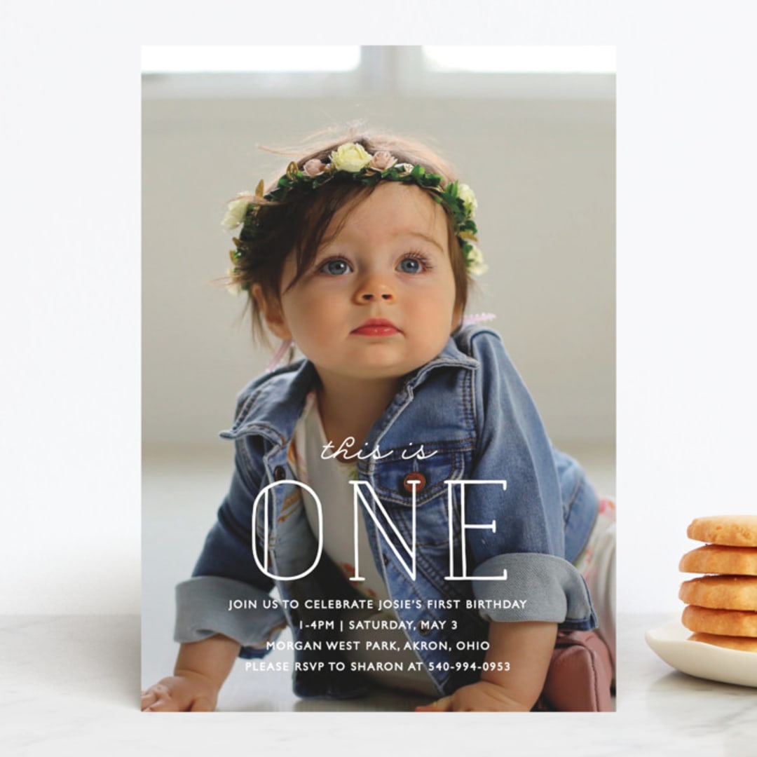 "This Is One" - Children's Birthday Party Invitations in Frost by Bethany Anderson - Front