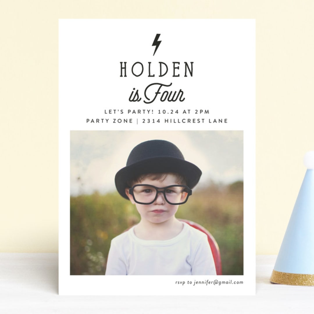 "Striking" - Children's Birthday Party Invitations in Cloud by Rebecca Bowen - Front