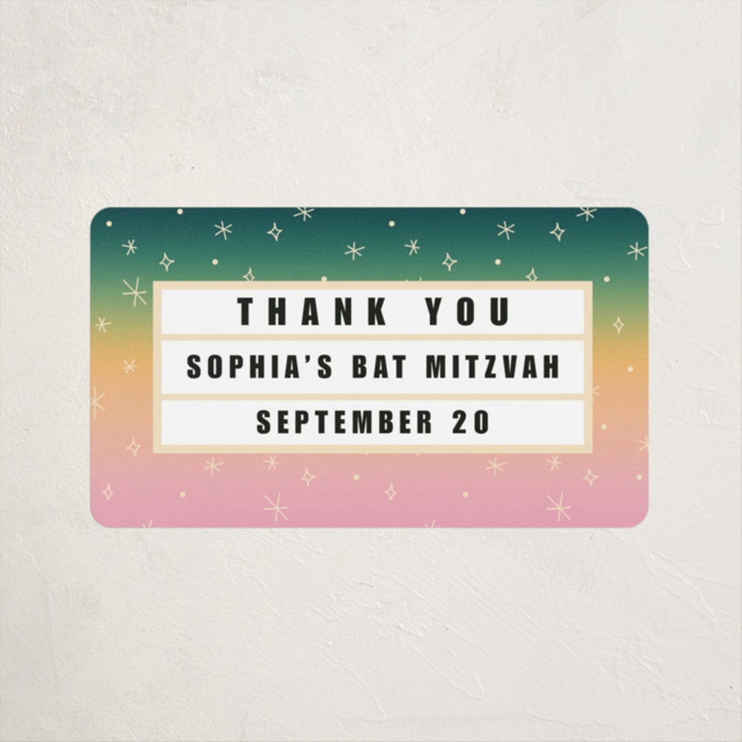 "Bat Mitzvah Theatre Marquee" - Children's Birthday Party Stickers in Peony by Becky Nimoy - Front